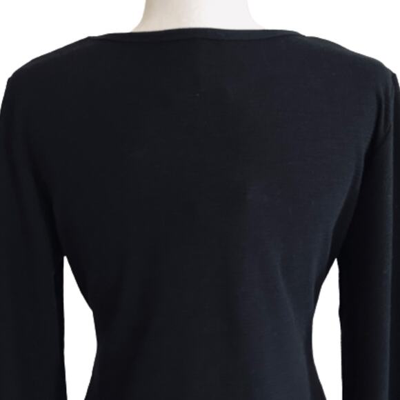 Fashion Dress Black Long Lantern Sleeve Crewneck Tie Waist Mini Dress Medium NEW - Picture 6 of 12